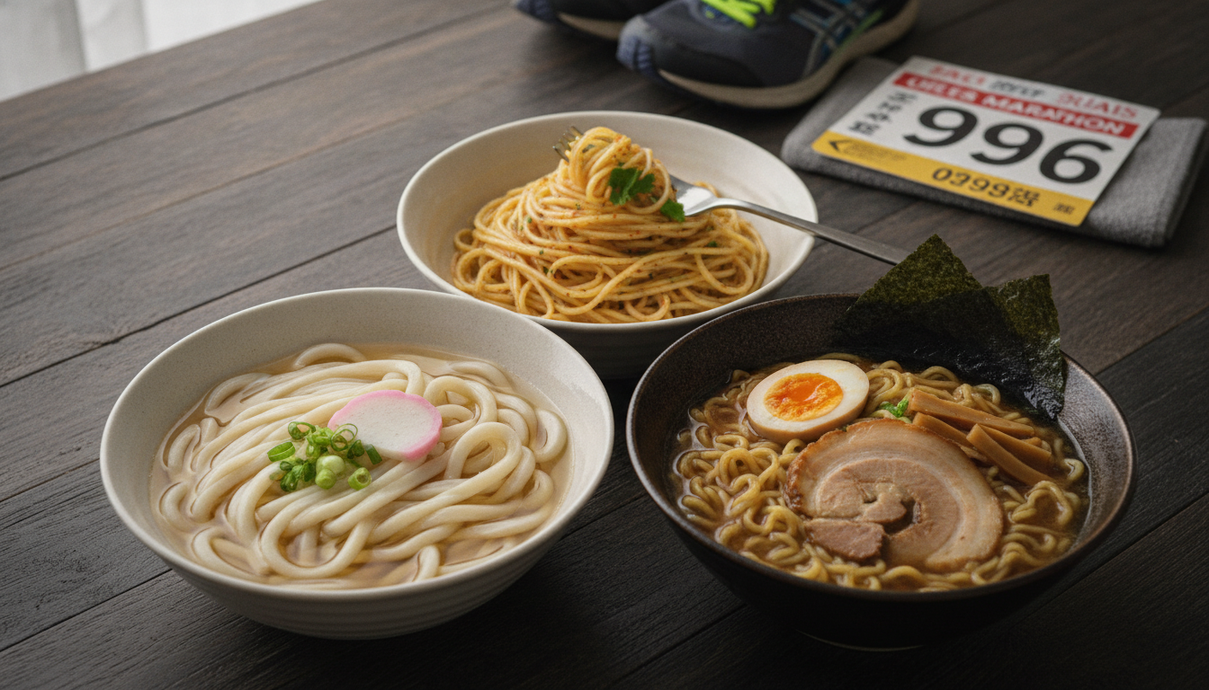 マラソン前日の夜は「うどん」が最も安心で、パスタは「ソース次第」なのが結論です